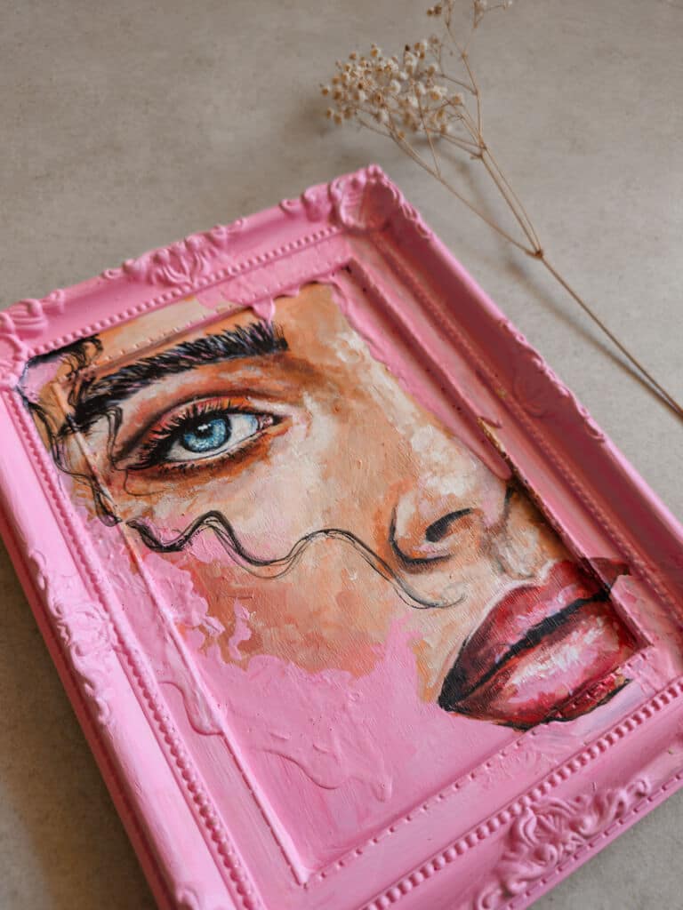 "Pink frame" | ציור מקורי על נייר – תמונה 2