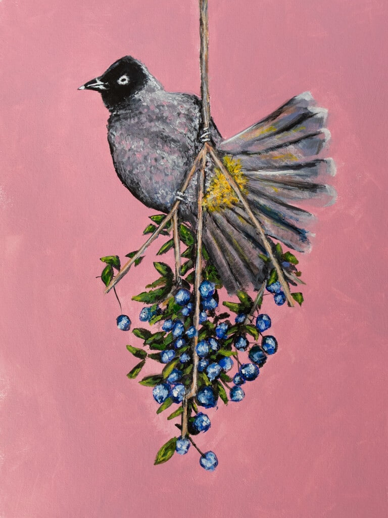 "Bird & berries" | ציור מקורי על נייר – תמונה 5