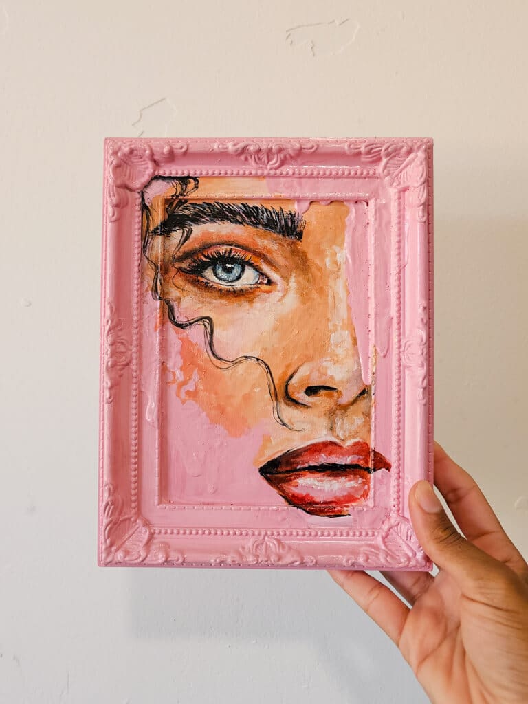 "Pink frame" | ציור מקורי על נייר – תמונה 3