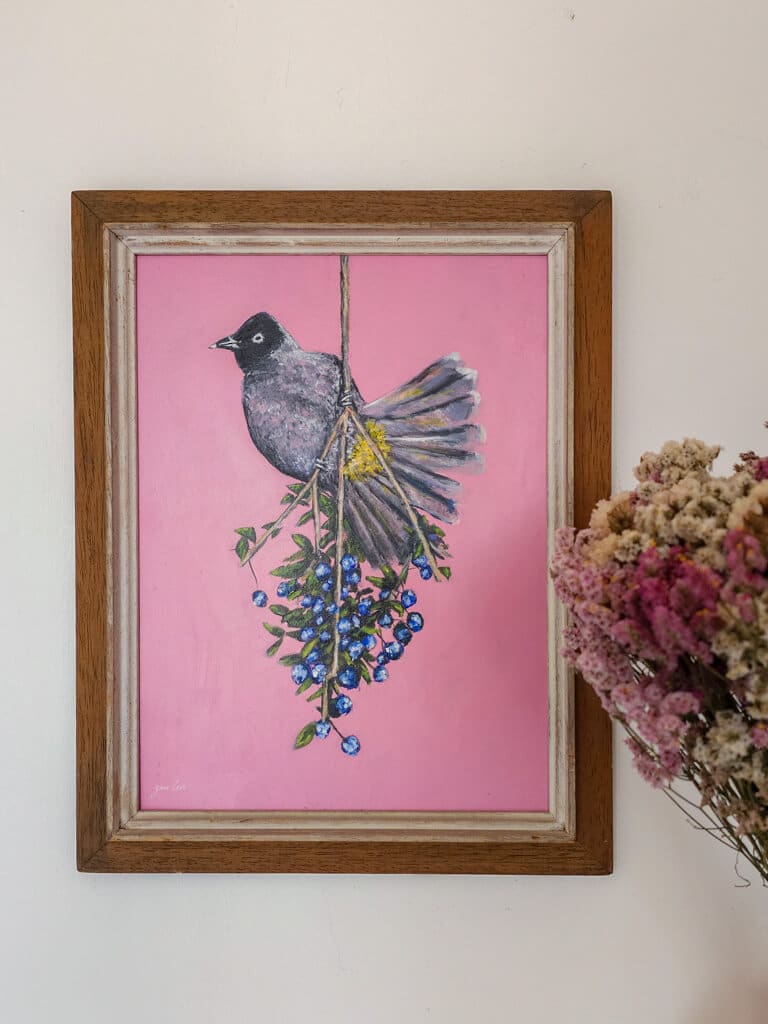 "Bird & berries" | ציור מקורי על נייר – תמונה 6
