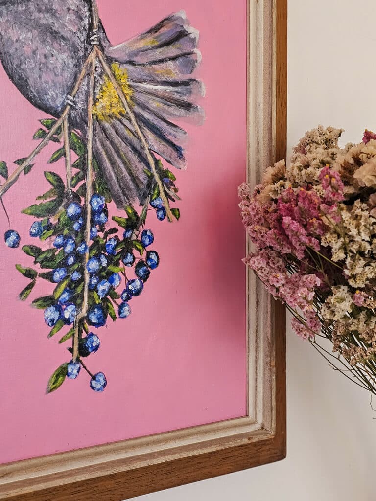 "Bird & berries" | ציור מקורי על נייר – תמונה 2