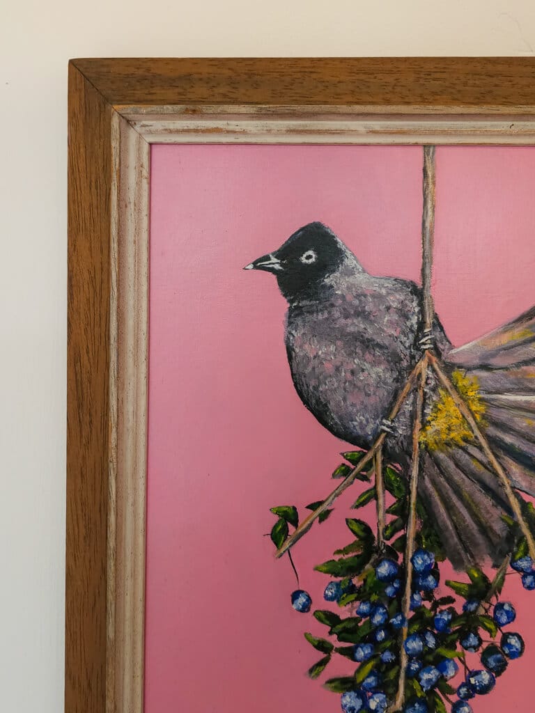 "Bird & berries" | ציור מקורי על נייר – תמונה 3